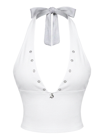 SISTERS Áo croptop cổ yếm dây lưng thắt nơ Belinda - Trắng