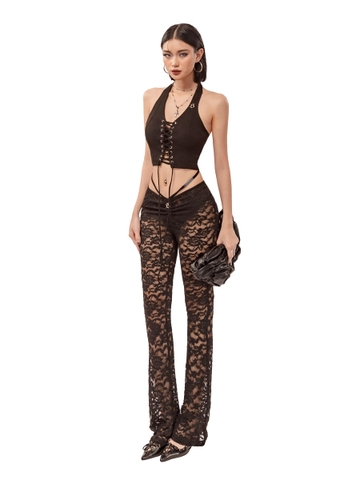 SISTERS Áo croptop cổ yếm đan dây ngực Joy