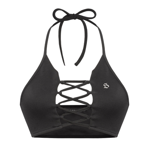 SISTERS Áo croptop cổ yếm đan dây ngực Seine