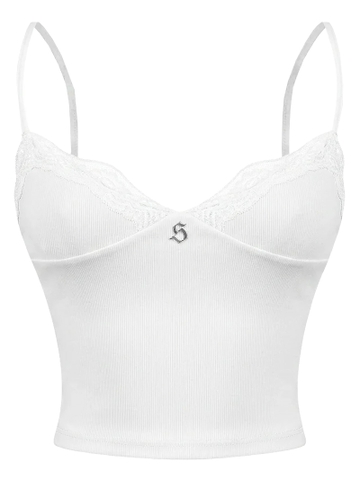SISTERS Áo croptop phối ren ngực Wilhelmina - Trắng