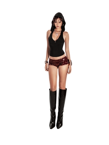 SISTERS Áo croptop có mũ Anara - Đen