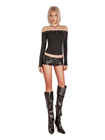 SISTERS Áo trễ vai dáng dài Gardenia - Đen