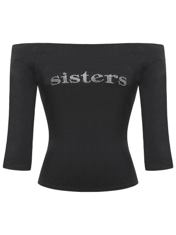 SISTERS Áo croptop tay lửng đính đá Lada - Đen