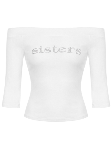 SISTERS Áo croptop tay lửng đính đá Lada - Trắng