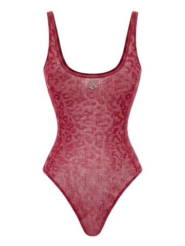 SS-J101 Bodysuit hoạ tiết da báo ánh kim Cassi - Đỏ