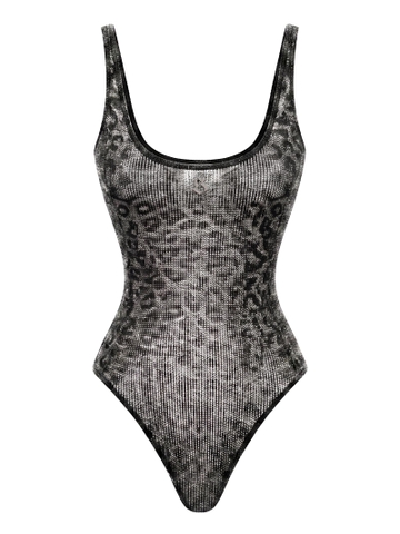 SISTERS Bodysuit hoạ tiết da báo ánh kim Cassi - Đen