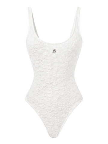 SISTERS Bodysuit hai dây xuyên thấu thêu hoa Orbit - Trắng