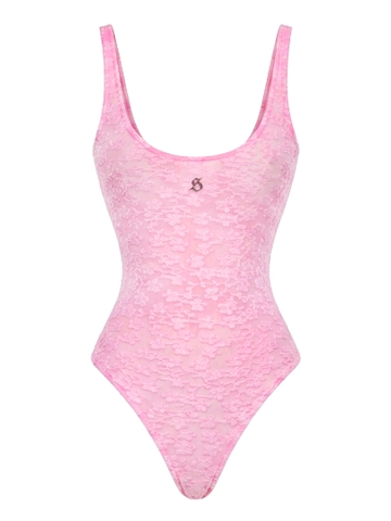 SISTERS Bodysuit hai dây xuyên thấu thêu hoa Orbit - Hồng