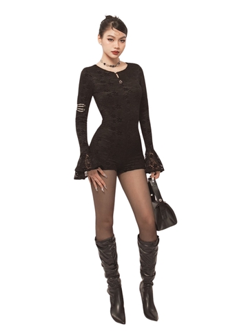 Sisters Jump đùi ren dài tay ống loe Laurent