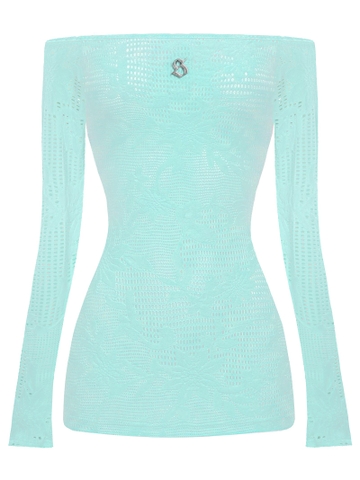 SISTERS Váy đầm body trễ vai xuyên thấu Nutmeg - Xanh Tiffany