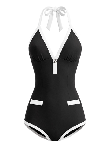 SISTERS Swimsuit cổ yếm phối viền Fiorella