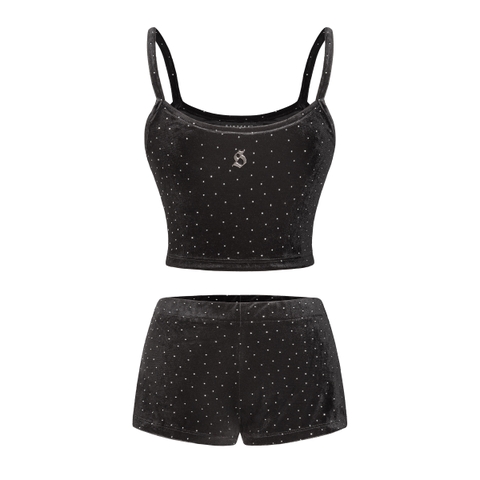 SISTERS Set áo hai dây quần đùi nhung kim sa Bunny