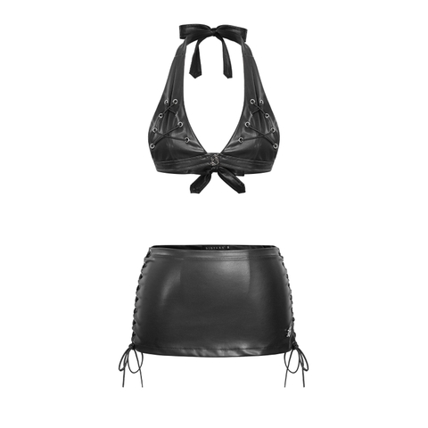 SISTERS Set áo bra chân váy da đan dây Grainne