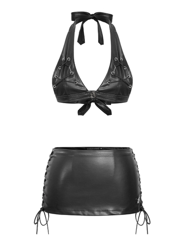 SISTERS Set áo bra chân váy da đan dây Grainne