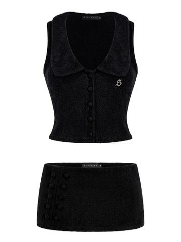 SISTERS Combo Set áo váy len lông thỏ Chloe - Đen