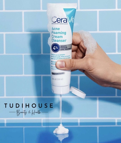 [ BẢN US DATE 01/2026] Sữa rửa mặt Cerave Acne Foaming Cream Cleanser with 4% Benzoyl Peroxide 150ml