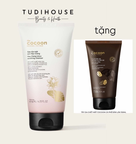 Sữa rửa mặt Cocoon Sen Hậu Giang 140ml tặng tẩy da chết mặt cà phê