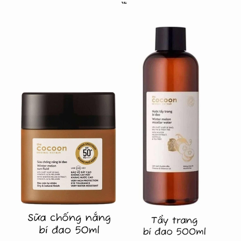 Combo sữa chống nắng Cocoon bí đao 50ml và tẩy trang bí đao 500ml