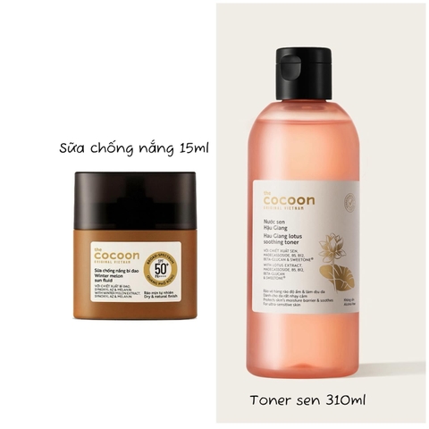 COMBO Sữa chống nắng bí đao Cocoon minisize 15ml + toner Sen Hậu Giang 310ml