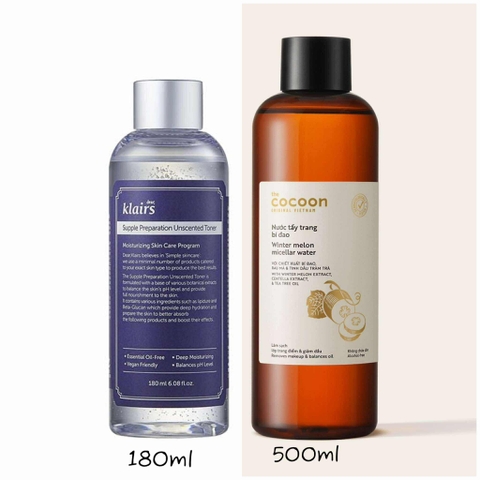 Combo nước tẩy trang Cocoon bí đao 500ml và Toner Klairs Klairs Supple Preparation Unscented 180ml