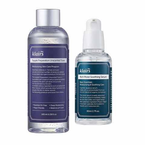 Combo serum dưỡng ẩm Klairs Rich Moist 80ml và toner Klairs unscented 180ml