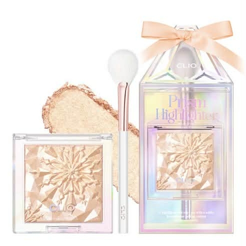 SET Phấn bắt sáng Clio Prism Highlighter + cọ highlight ( fan brush)