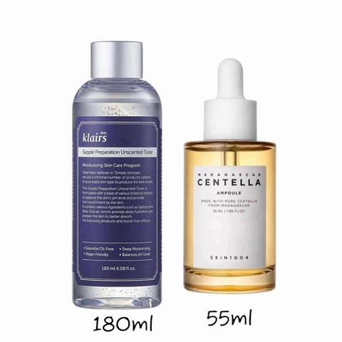 Combo toner Klairs Supple Unscnted 180ml và tinh chất Skin1004 centella ampule 55ml