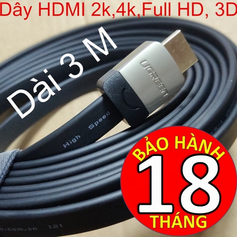 Cáp HDMI Ugreen 3 Mét Nhập Khẩu 3D, 4K x 2K, HD1080P