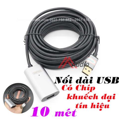 Dây USB ,2 đầu đực cái dài10 Mét Unitek Hàng cao cấp , có IC khuếch đại