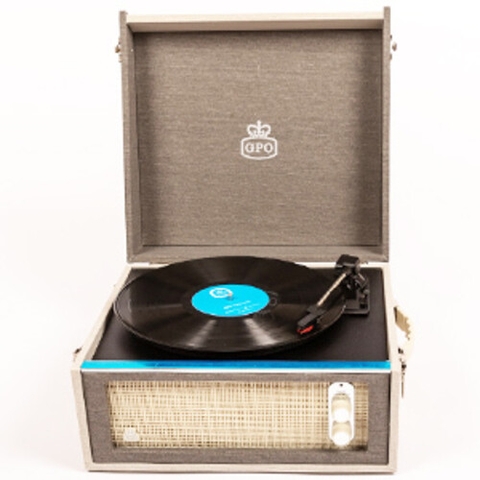 GPO Retro BERMUDAG Bermuda Classic Turntable USB With Removable Legs - Grey / Cream (Large Item, Gray, Built-In Speakers, With Usb)