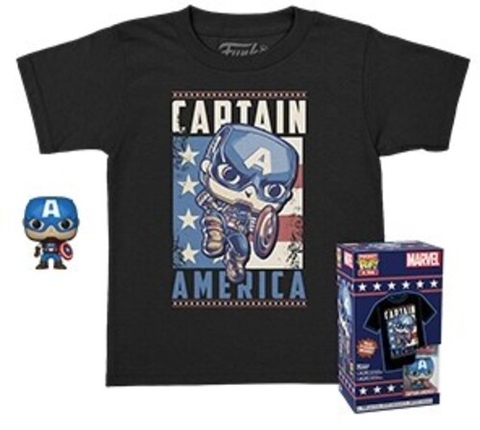 ÁO THUN ( TEE )  + FUNKO POCKET POP!  : Marvel- Captain America- L(KD) (Vinyl Figure, Size Large)