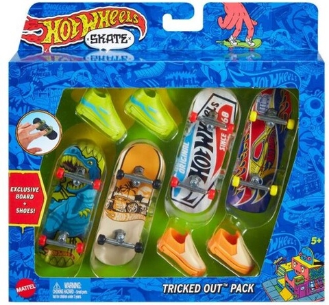 Mattel - Hot Wheels Skate Tony Hawk Tricked Out Pack, Fingerboard and Shoe 4-Pack (Large Item, Toy Car)