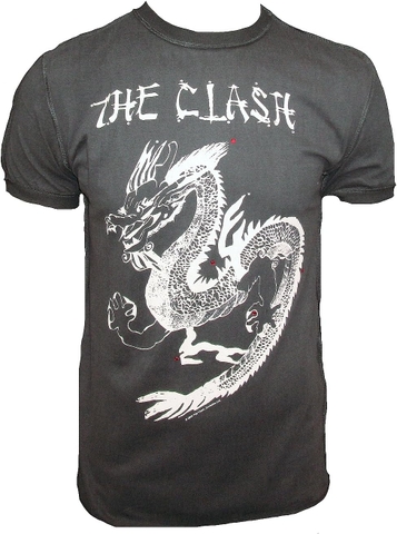 CLASH - NEW DRAGON AMPLIFIED LARGE VINTAGE CHARCOAL T SHIRT