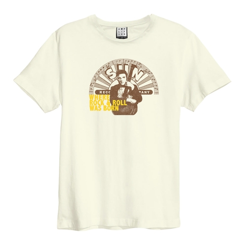SUN RECORDS & ELVIS - ROCK & ROLL AMPLIFIED LARGE VINTAGE WHITE T