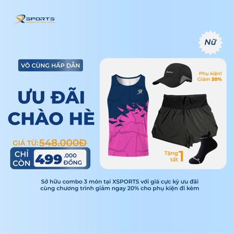 COMBO XSPOSTS 3: ÁO SINGLET HỒNG + QUẦN LIỀN ĐAI ĐEN (TẶNG TẤT CHẠY BỘ)
