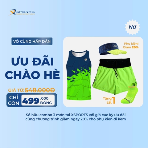 COMBO XSPOSTS 5: ÁO SINGLET XANH NEON + QUẦN LIỀN ĐAI XANH NEON (TẶNG TẤT CHẠY BỘ)