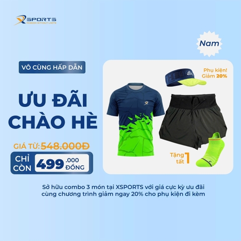 COMBO XSPOSTS 8: ÁO T SHIRT XANH NEON + QUẦN LIỀN ĐAI ĐEN (TẶNG TẤT CHẠY BỘ)