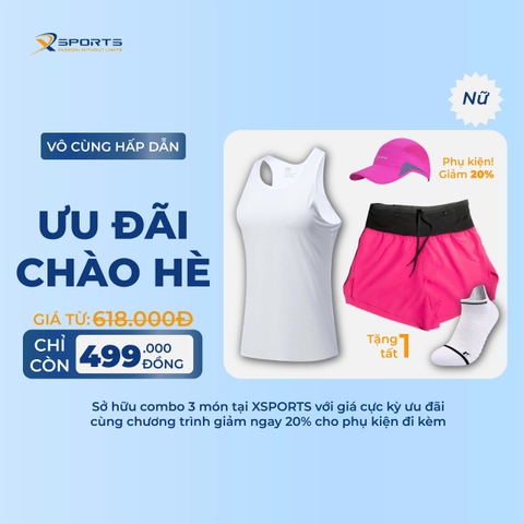 COMBO XSPOSTS 26: ÁO SINGLET TRẮNG + QUẦN LIỀN ĐAI HỒNG (TẶNG TẤT CHẠY BỘ)