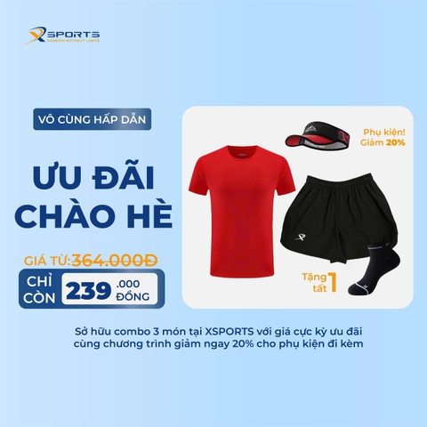 COMBO XSPOSTS 20: ÁO T SHIRT ĐỎ + QUẦN MỘT LỚP ĐEN (TẶNG TẤT CHẠY BỘ)