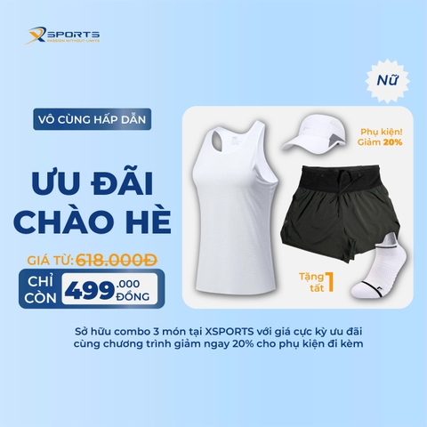 COMBO XSPOSTS 27: ÁO SINGLET TRẮNG + QUẦN LIỀN ĐAI ĐEN (TẶNG TẤT CHẠY BỘ)