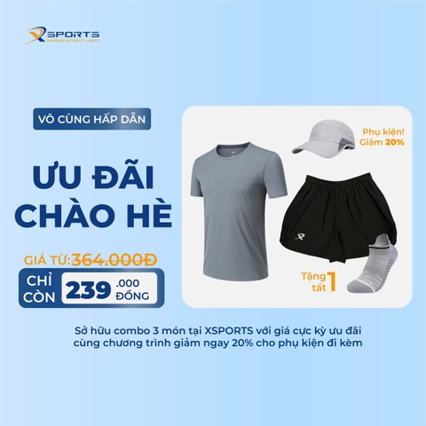 COMBO XSPOSTS 30: ÁO T SHIRT XÁM + QUẦN MỘT LỚP ĐEN (TẶNG TẤT CHẠY BỘ)