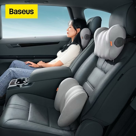 [Instock] BỘ COMBO GỐI TỰA LƯNG + TỰA ĐẦU BASEUS BẰNG CAO SU NON MÀU XÁM (Kho đối tác)