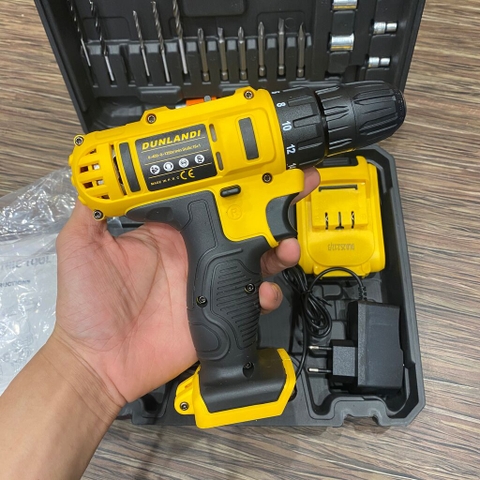 [Instock]  Máy khoan không dây DUNLANDI (Hộp 24 chi tiết + 2 pin + máy)