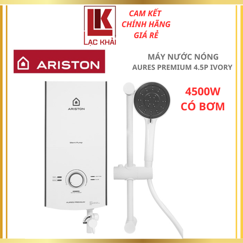 Máy nước nóng trực tiếp Ariston 4500W AURES PREMIUM 4.5P IVORY, Có bơm trợ lực