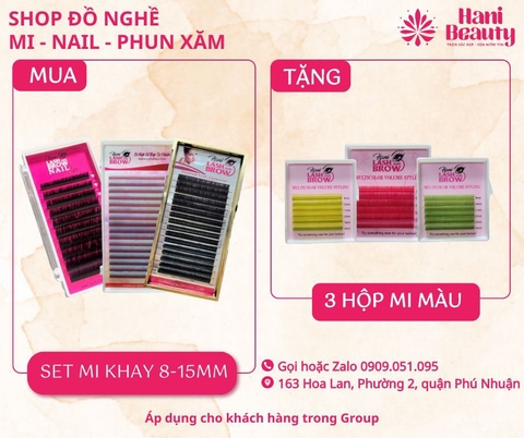 Combo Set Mi Khay 8-15mm Tặng 3 Hộp Mi Màu