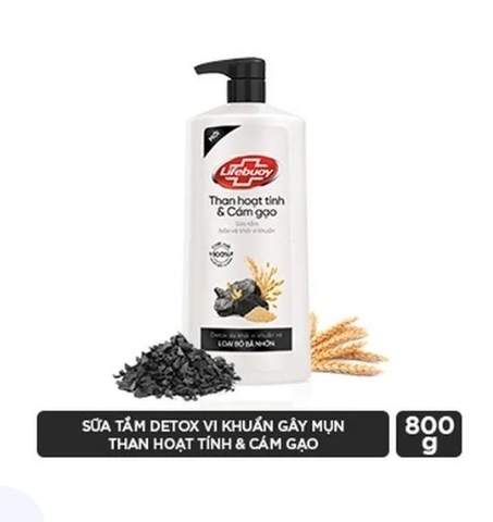 Sữa Tắm Lifebuoy sạch bã nhờn than hoạt tính cám gạo chai 800g