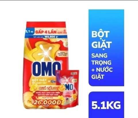 Combo Bột giặt Omo TDT sang trọng 5.1kg tặng NG Omo 412g