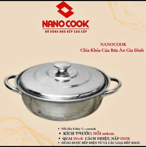 Nồi lẩu INOX 1 đáy + nắp inox Nanocook