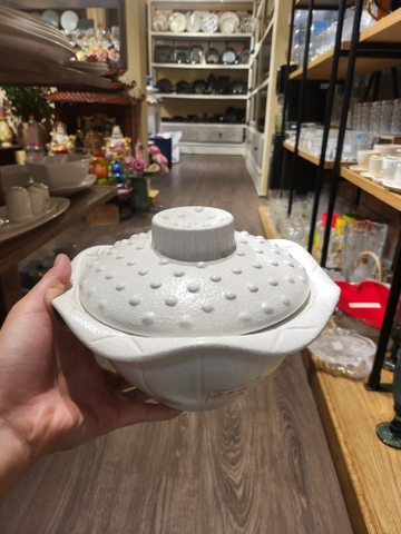 Thố cá nhân sen + nắp 21cm tuyết trắng