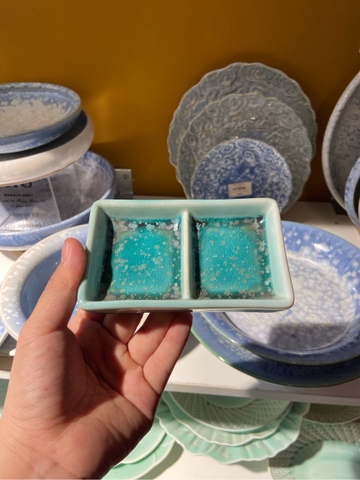 Chén chấm 2 ngăn xanh ngọc